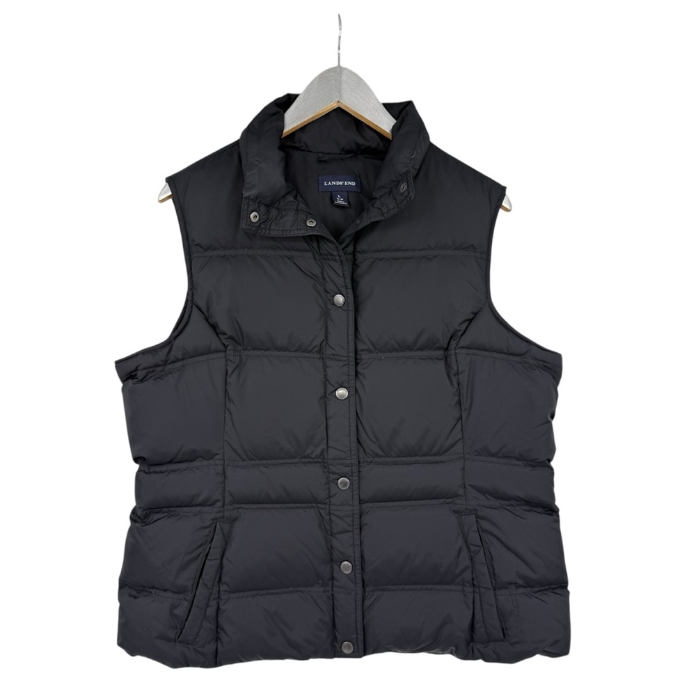 Lands End Womens Down Vest Size Large 14-16 Black Puffer Snap Outdoors - Picture 4 of 7